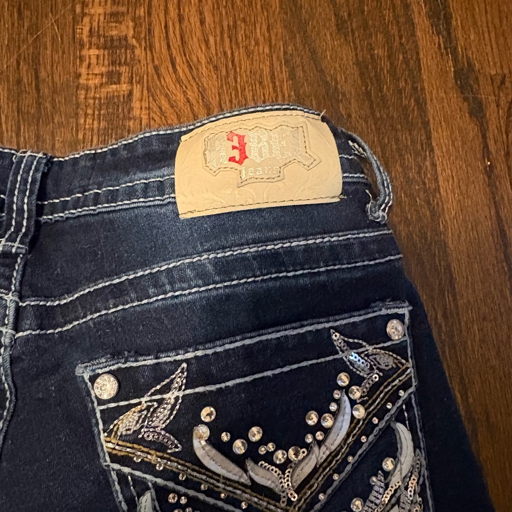 rebels Dark Blue Flare Jeans with Contrast Stitching - Picture 6 of 6